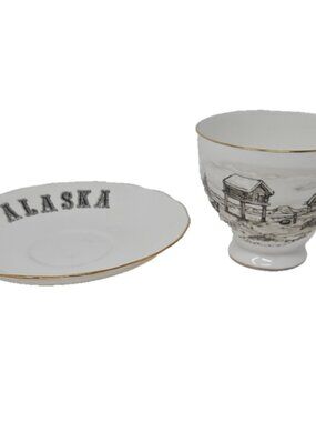 Vintage Alaska Souvenir Cup Saucer George Ahgupuk Vilettas Arts Queen Anne China